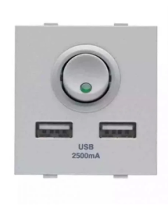 USB-A Charger, Double Port(2.5A, 5V DC), 2 Module CRS Certified) - ROMA Classic White