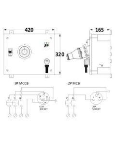 FRP Plug Socket Box 320X420X165MM With 16A 2 Pole BCH Socket & Switch MCB HZ36A