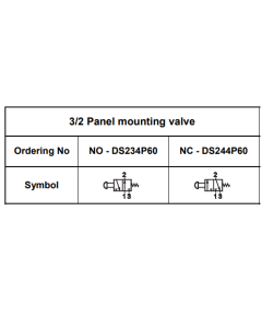 1/8" 3/2 NC Panel mounting valve, DS244P60 Assy With Row Clip - Janatics